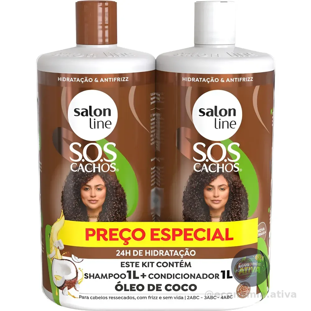 Kit Shampoo + Cond Sos Cachos Coco Salon Line 1 Litro