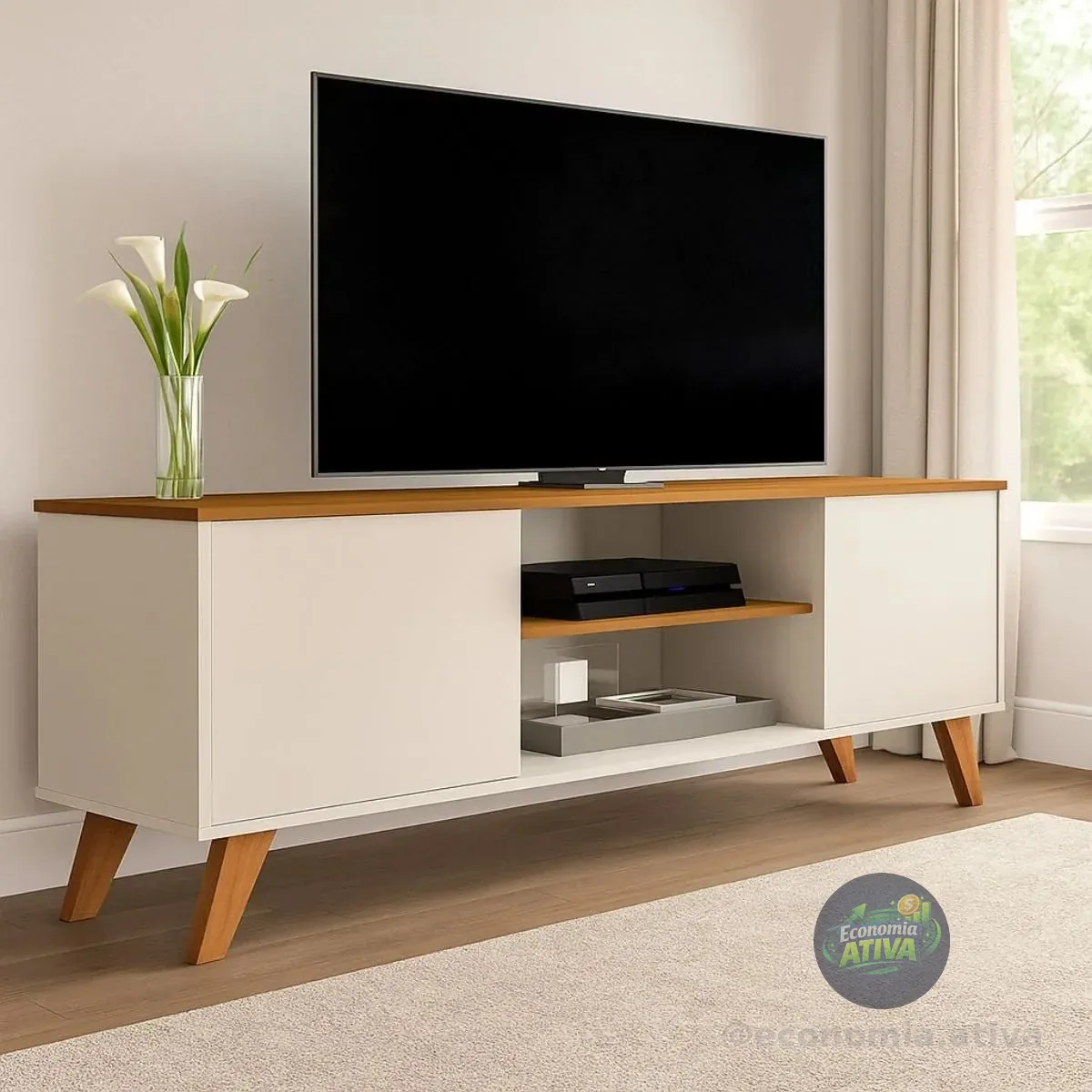 Rack Sala Estante Tv 58 Polegadas Home Bancada Helena