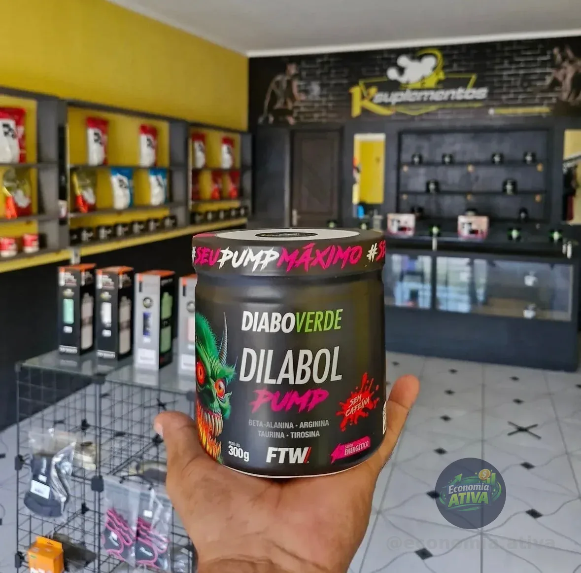 Pré Treino Dilabol Pump Diabo Verde Sem Cafeína Pote 300g Sabor Energético - Ftw