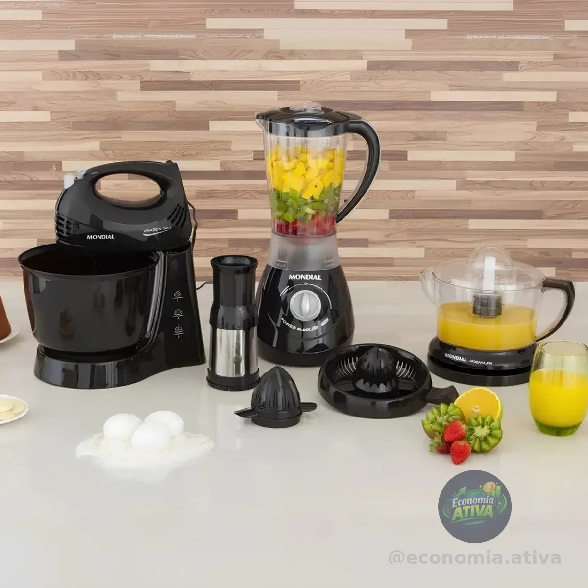 Conjunto Batedeira Liquidificador Espremedor Mondial Cor Preto 220v