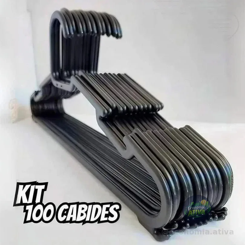 Kit 100 Cabide Adulto Preto Organizador Roupa Reforçado Preto