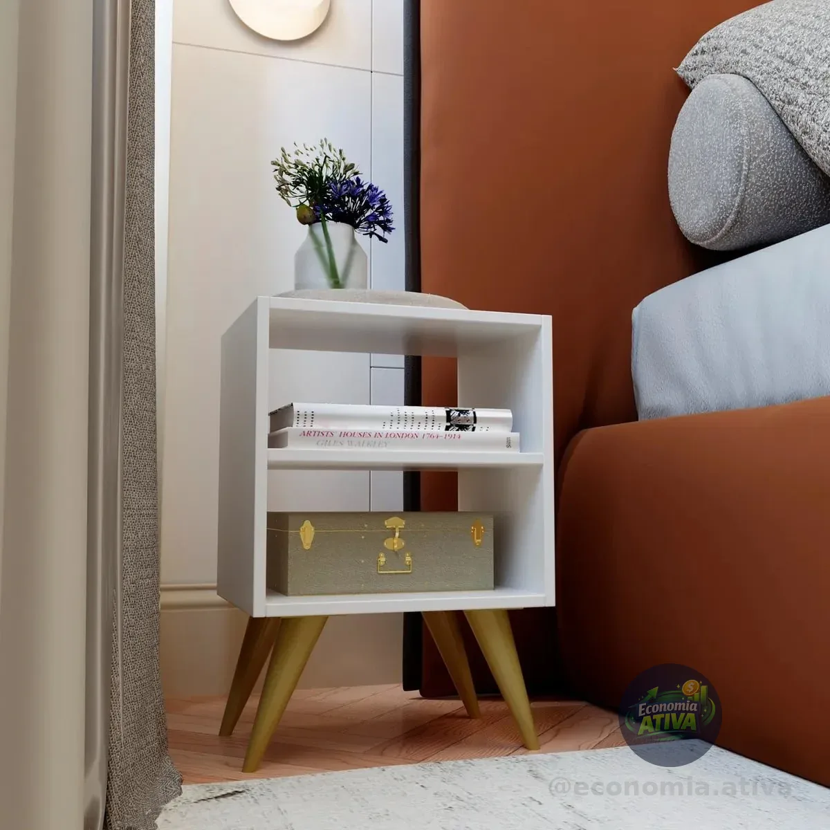 Mesa De Cabeceira Nicho Quarto Casal Decoração Palma Semi - Brilho Branco