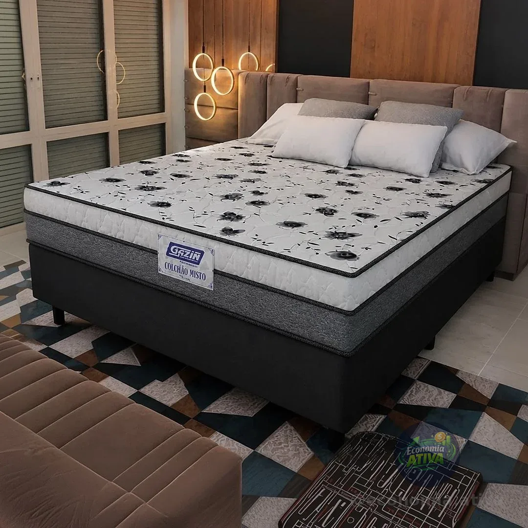 Gazin Cama Box Casal Colchão Espuma D33 Fort 138x188x59cm Suporta Até 150kg Por Pessoa Cinza/branco