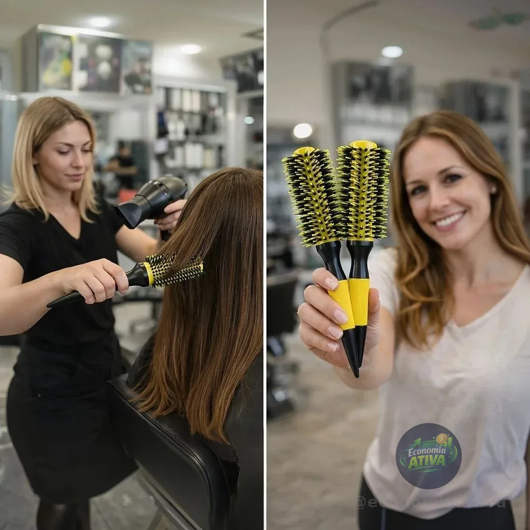 3 Escovas Kit Cabelo Com Cerdas De Javali Profissionais Amarelo