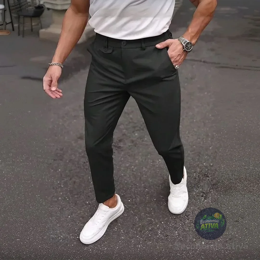 Calça Masculina Alfaiataria Italiana Corte Reto Social Aba