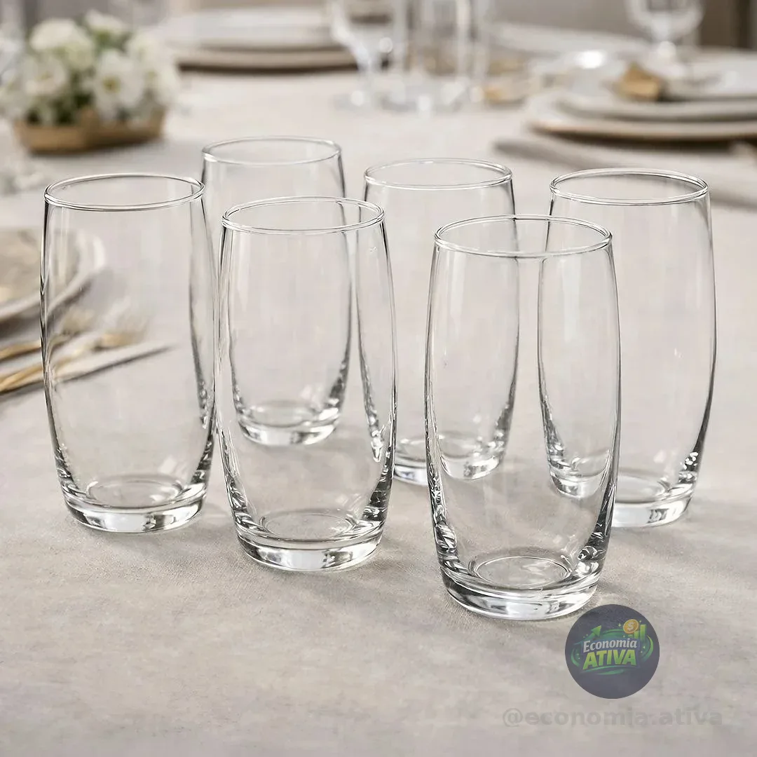 Jogo de Copos de Vidro 300ml 6 Peças Nadir