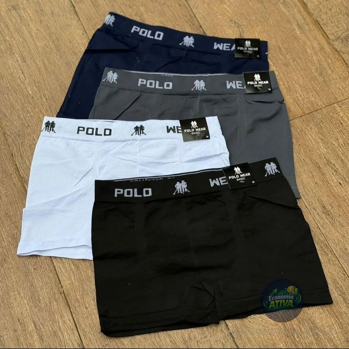 Kit 12 Cuecas Boxer Polo Wear Masculino Microfibra Liso Branco, Cinza, Preto E Azul Marinho Liso M