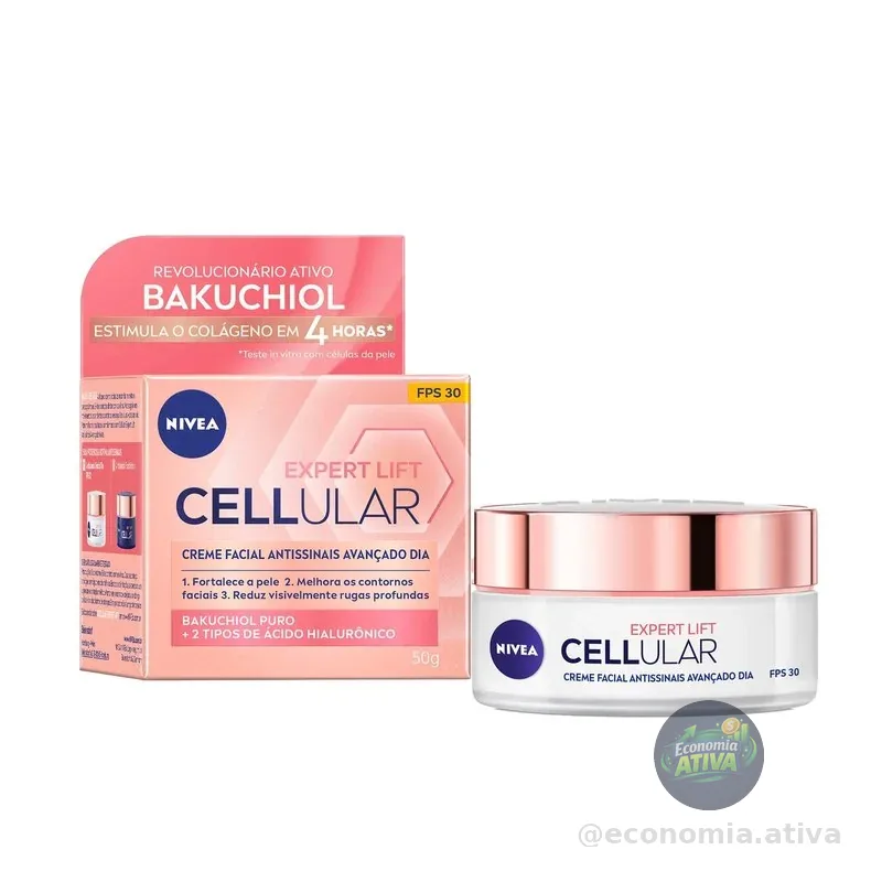 NIVEA Creme Facial Antissinais Cellular Lift Dia FPS 30 50ml - Creme facial antissinais com bakuchiol puro, ativo revolucionário estimula a produção de colágenO