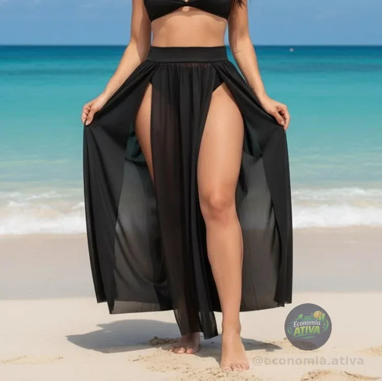 Saída De Praia Longa Fenda Acinturada Verão Saia Tule Moda