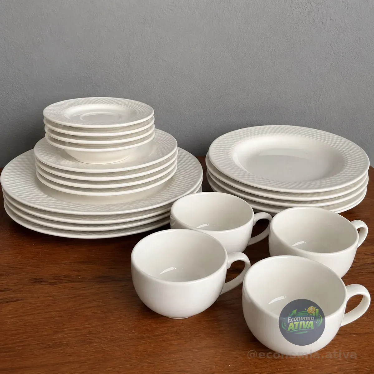 Aparelho De Jantar 30 Peças Split White Alleanza Cerâmica Cor Branco Relevo