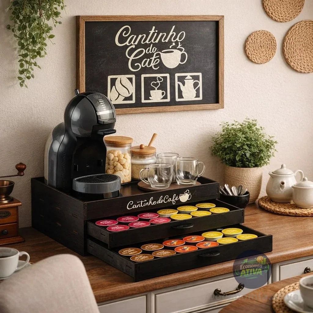 Bandeja Comoda 2 Gavetas Porta Cápsula Café Dolcegusto Preta Preto