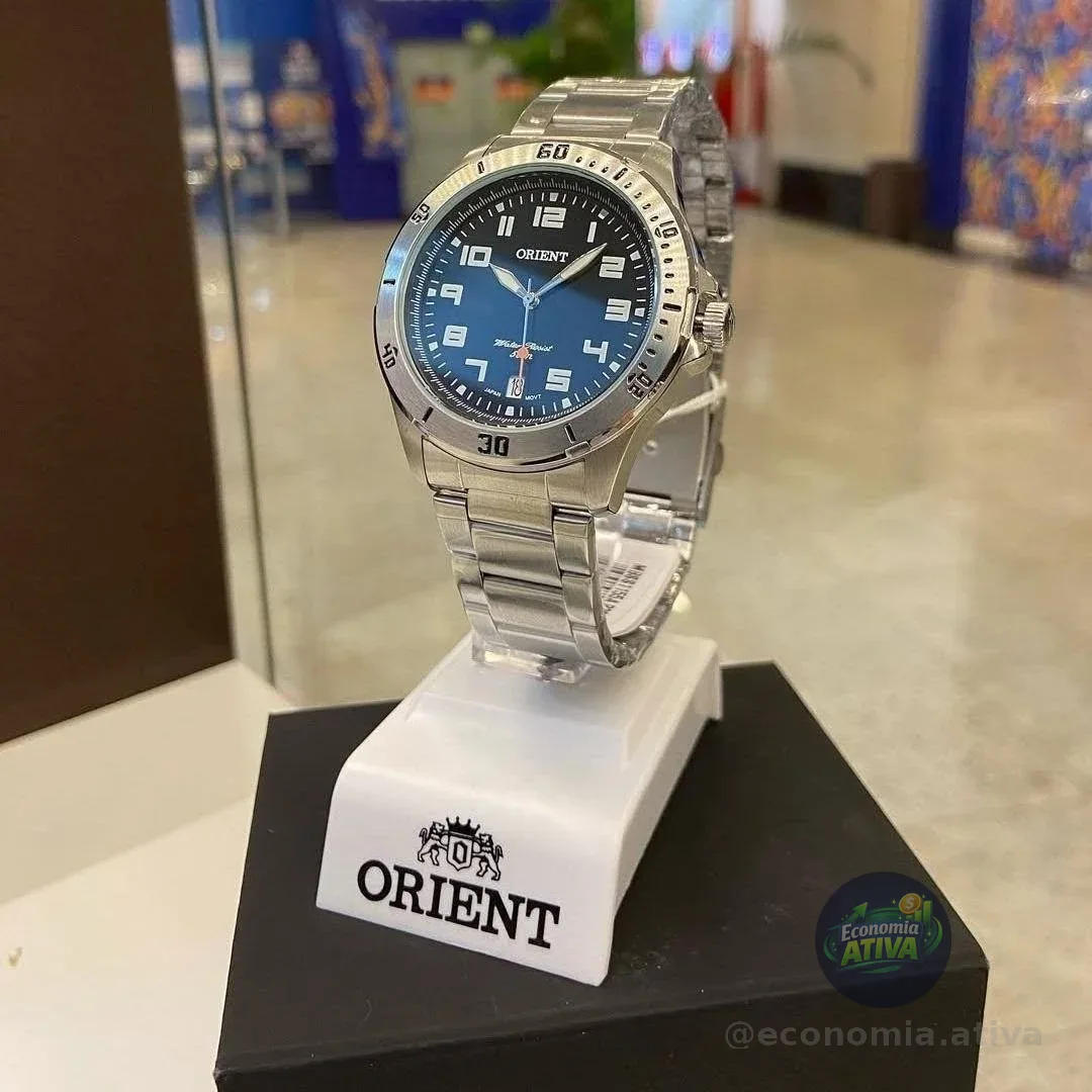 Relogio Orient Masculino Analogico Prateado Mbss1155a D2sx Azul-escuro