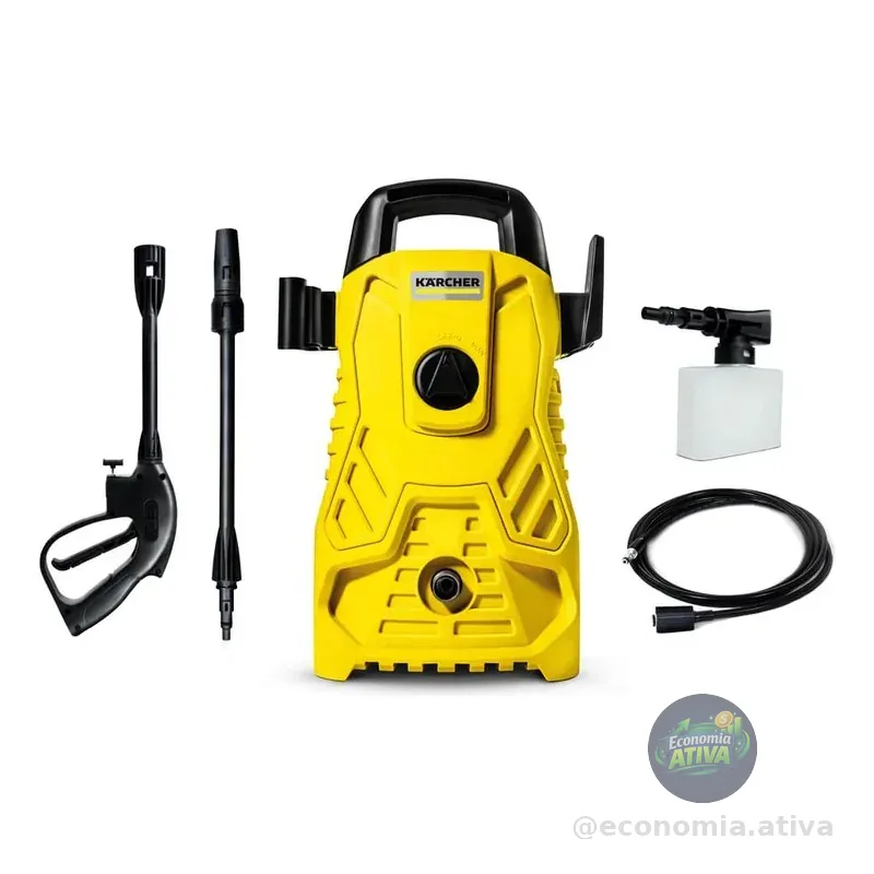 Lavadora De Alta Pressão Kärcher Compacta 1500 Psi/libras 1400w 300l/h Com Aplicador De Detergente E Lança Regulável 127v Amarelo 50/60hz