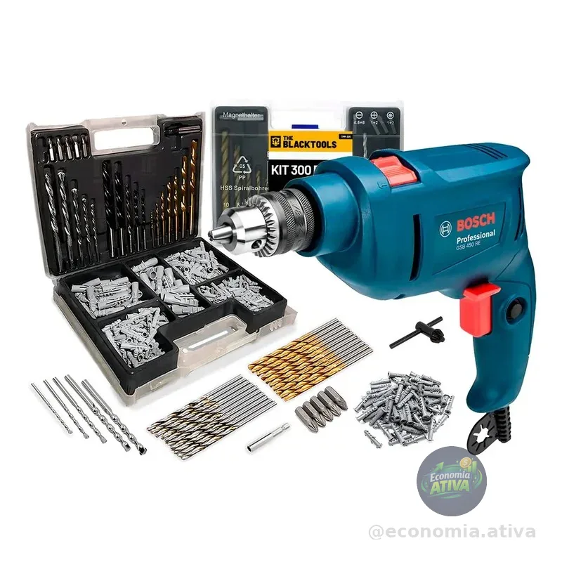 Furadeira De Impacto Bosch Gsb 450 Re 450w 10mm Com Brocas E Buchas Azul 220v 50/60hz