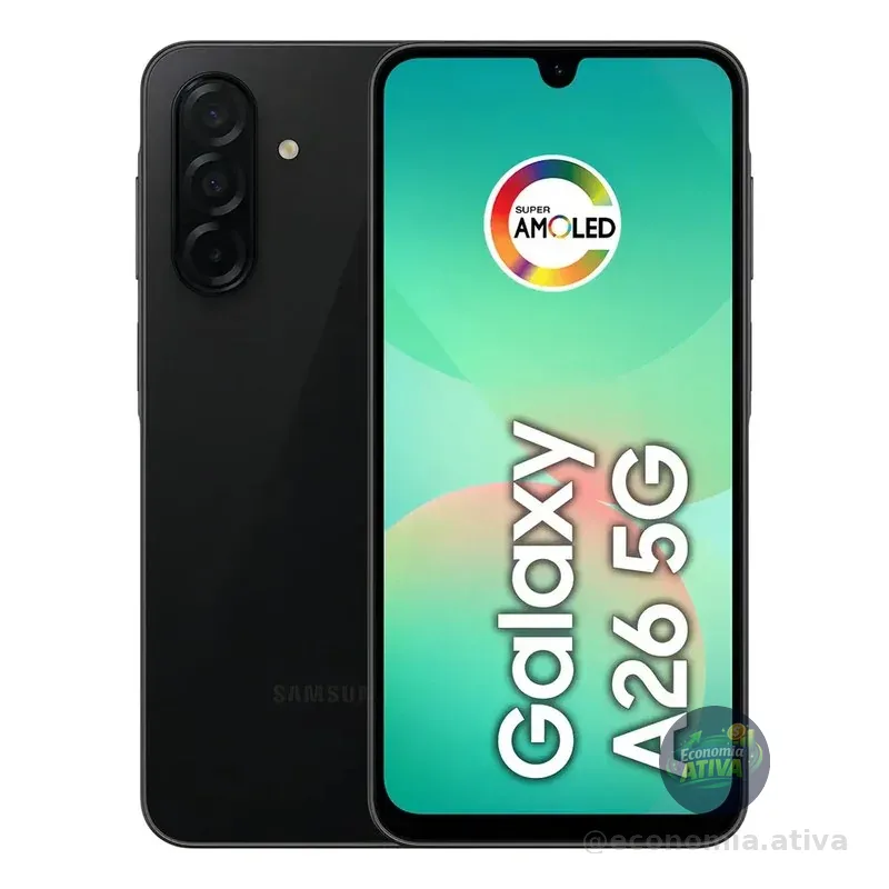 Celular Samsung Galaxy A26 5G 256GB, 8GB RAM, câmera de 50MP, IP67, tela Super AMOLED 6.7", NFC - Preto
