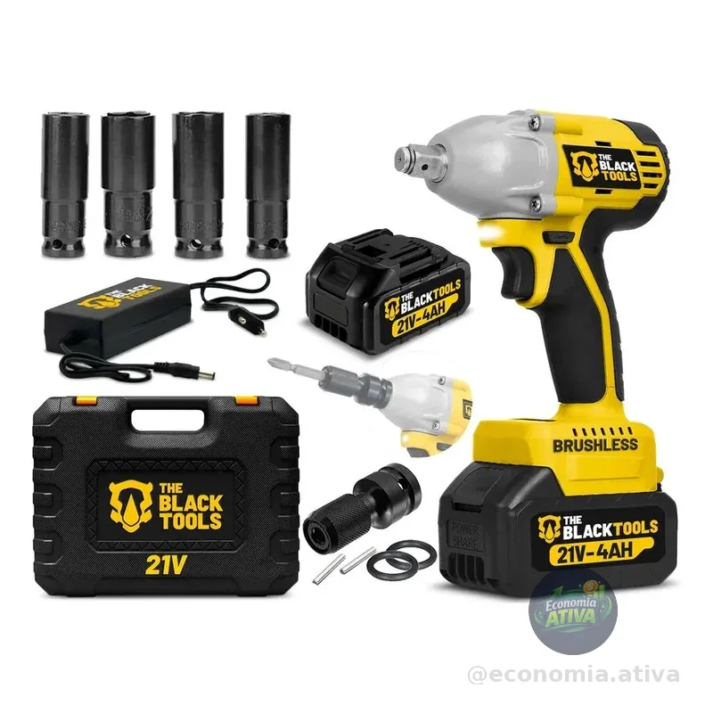 Chave De Impacto A Bateria 21v 1/2  Pol 2400 Rpm Bivolt Com Acessórios E Maleta The Black Tools Amarelo/preto 127/220v
