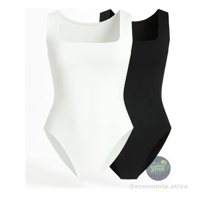 Kit 2 Body Feminino Regata Alça Larga Blusa Decote Quadrado
