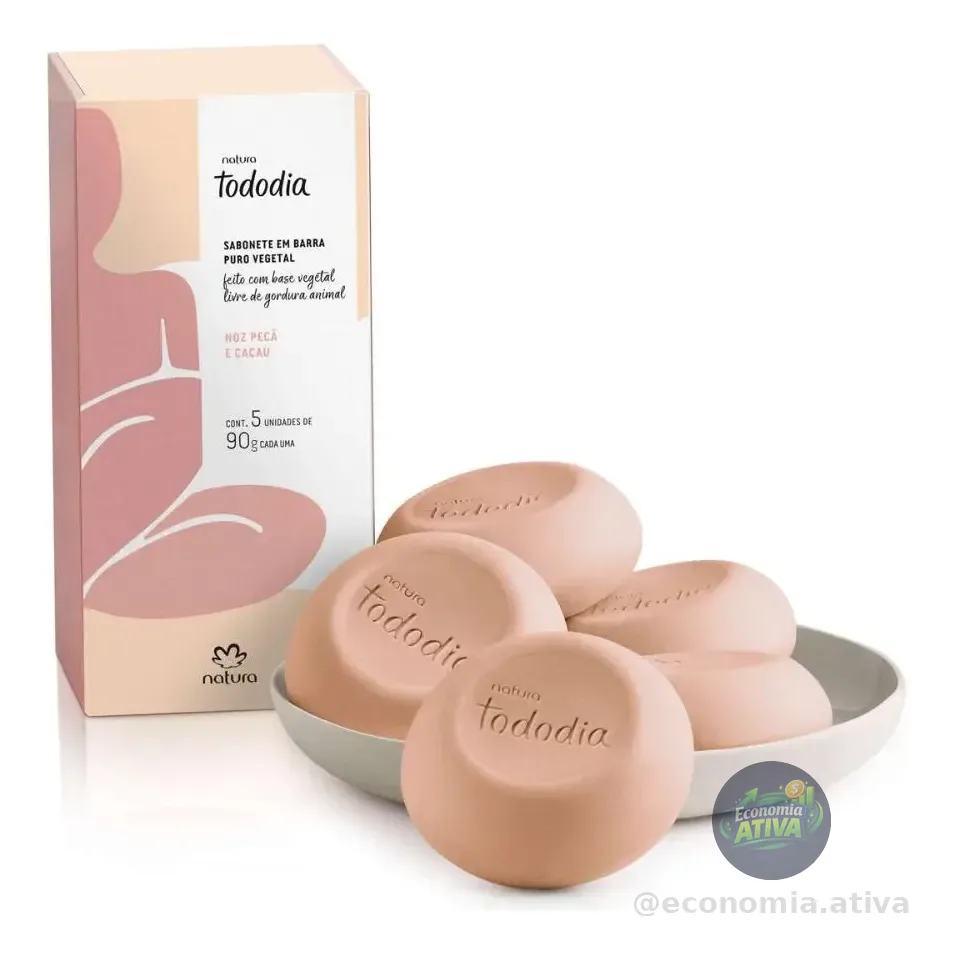 Sabonete Natura Tododia Noz Pecan E Cacau Em Barra 5 Unidades 90g Cada