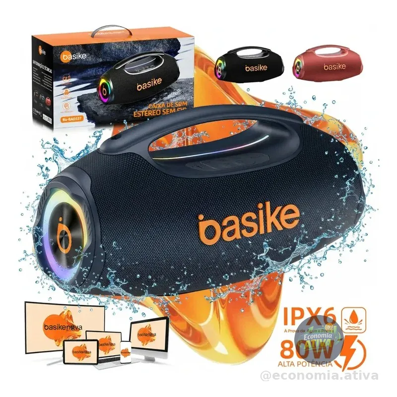 Basike Caixa De Som Boombox 80w 8000mah 10hrs Portátil Bluetooth 5.3 Sem Fio Ipx6 À Prova D'água