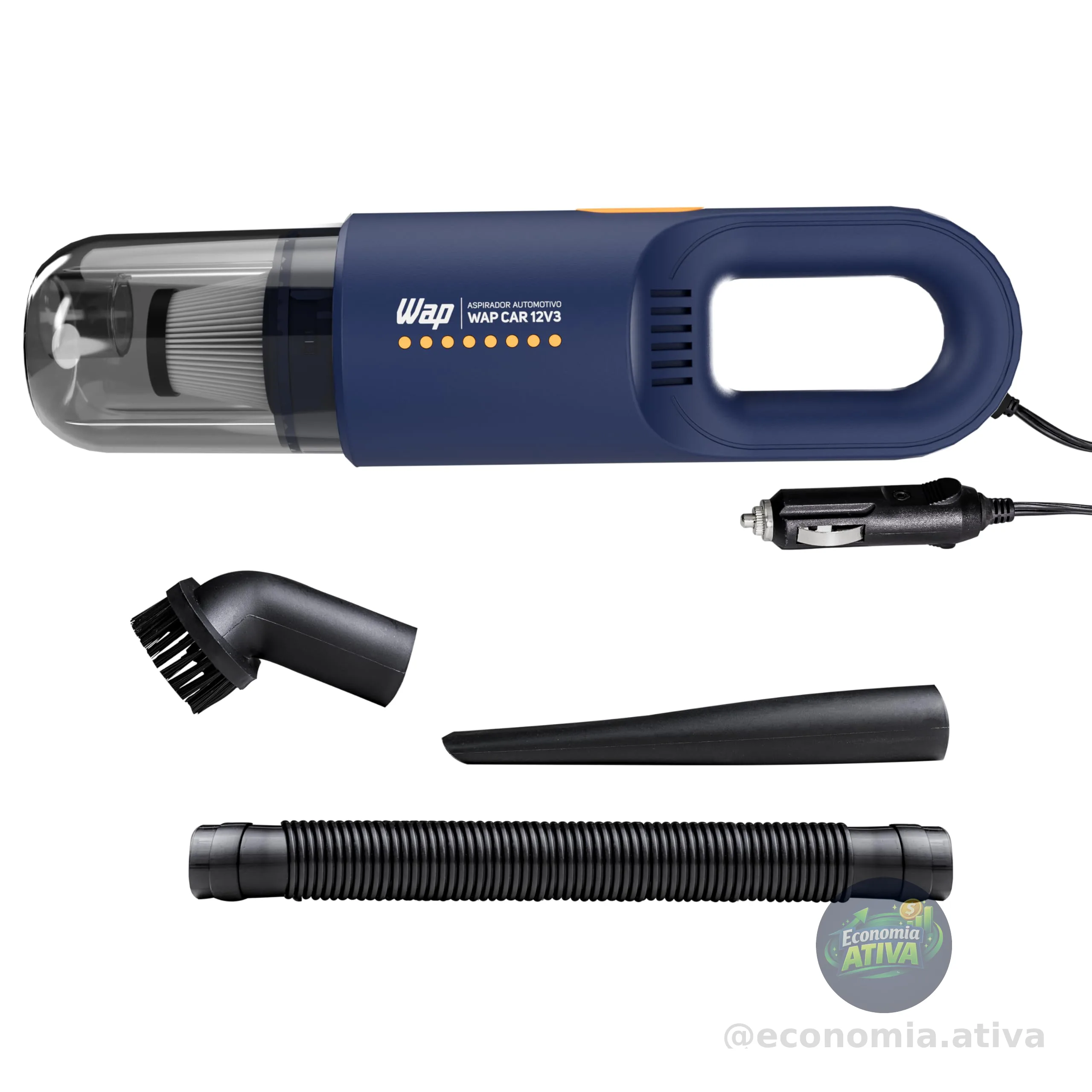 WAP Aspirador Automotivo Portátil 12V, 420ML SÓLIDO, FILTRO HEPA, CABO DE 3,7M CAR 12V3