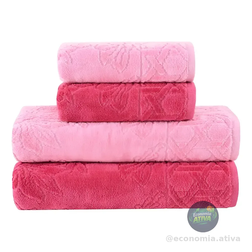 Jogo De Toalhas Buddemeyer Village Banho Rosa/rosa Chic 4 Peças Liso