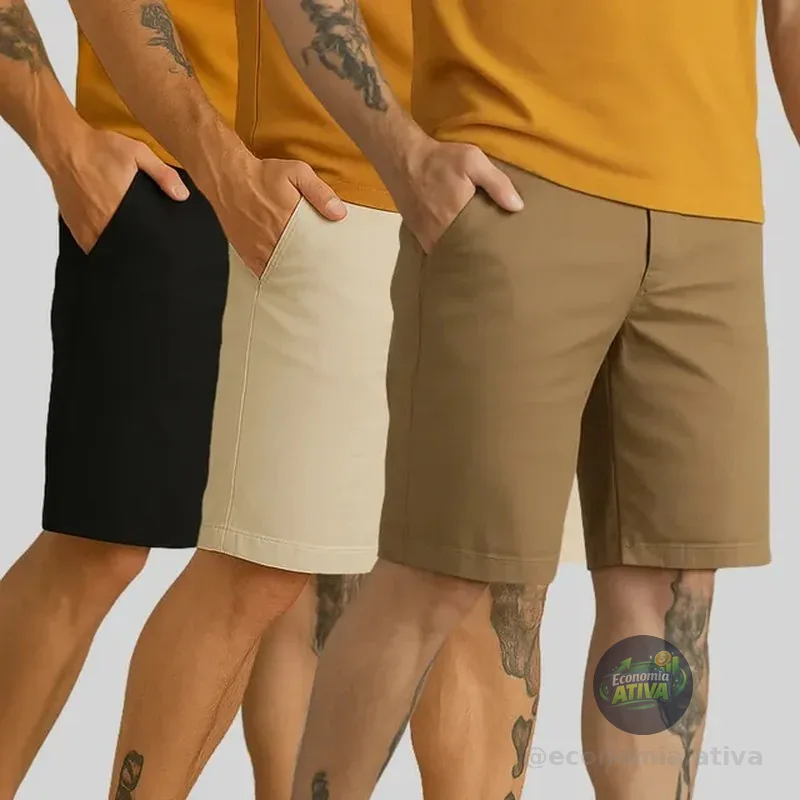 Kit 3 Bermuda Masculina Sarja Short Jeans Social Brim Lisa