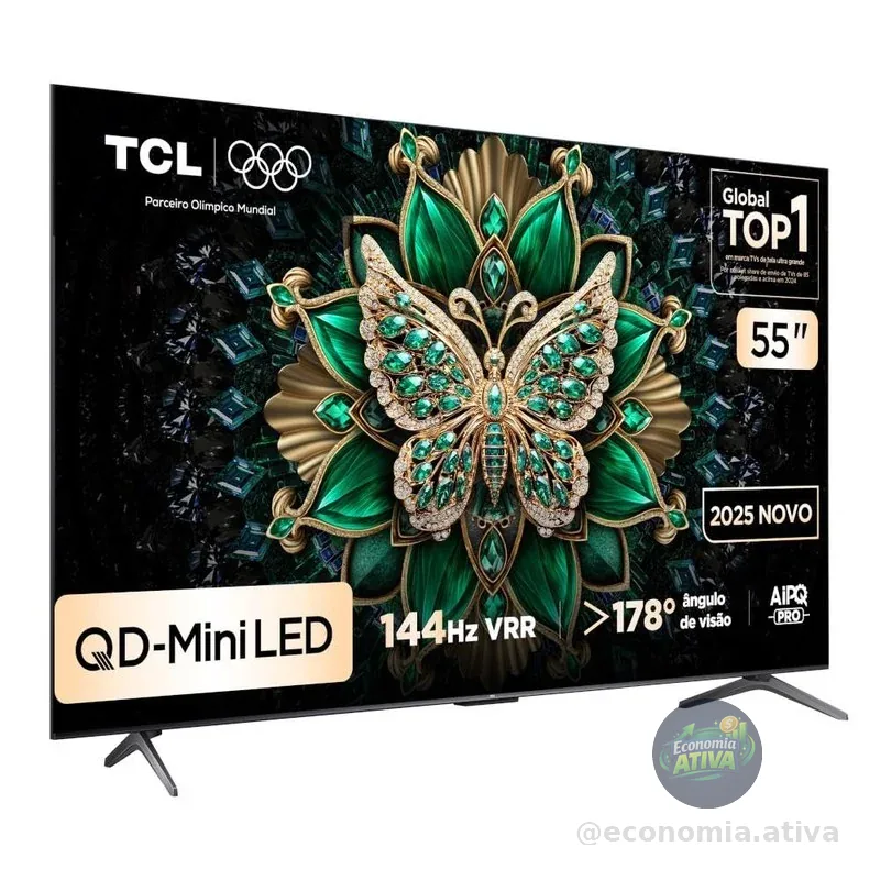 Smart TV TCL 55 Polegadas QLED Mini LED 4K C6K WiFi Bluetooth Google TV 4 HDMI 144Hz HDR10+ 55C6K