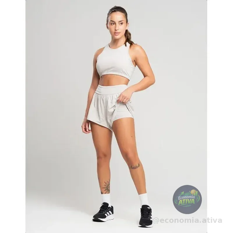 Conjunto Academia Feminino Short Com Forro Top Nadador