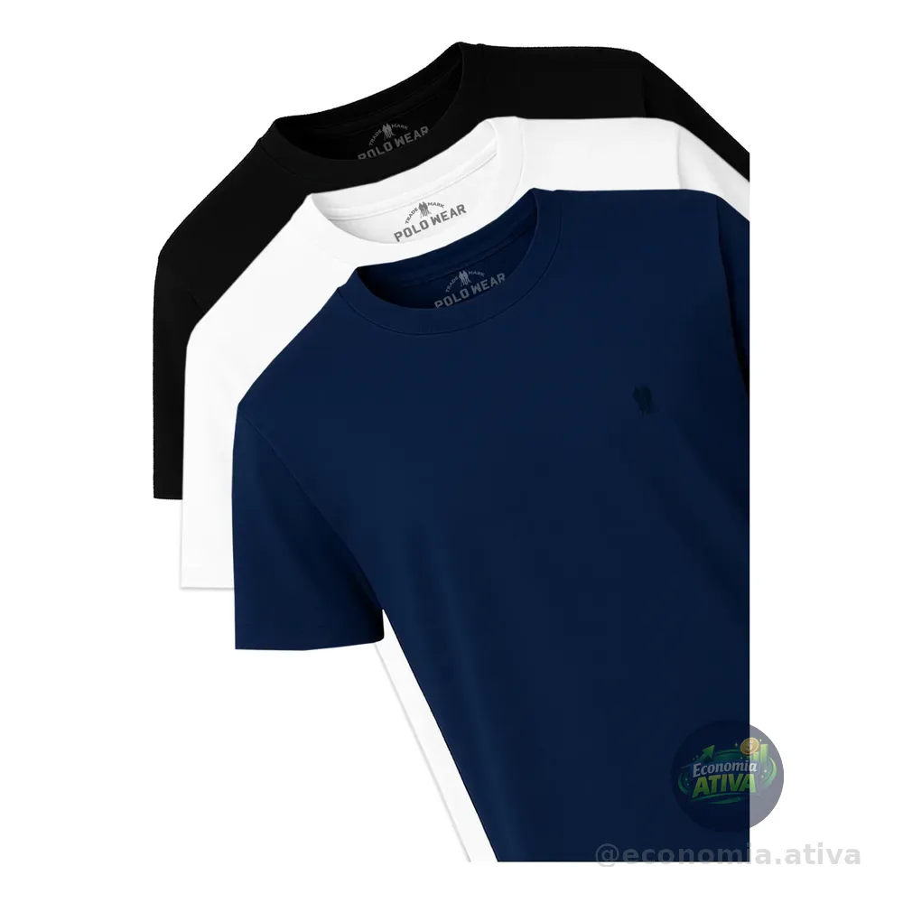Kit 3 Camisetas Masculinas Polo Wear Lisa (P,M,G,GG)