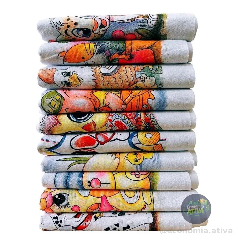 Pano De Prato Estampado Bainha Kit Com 10 Peças
