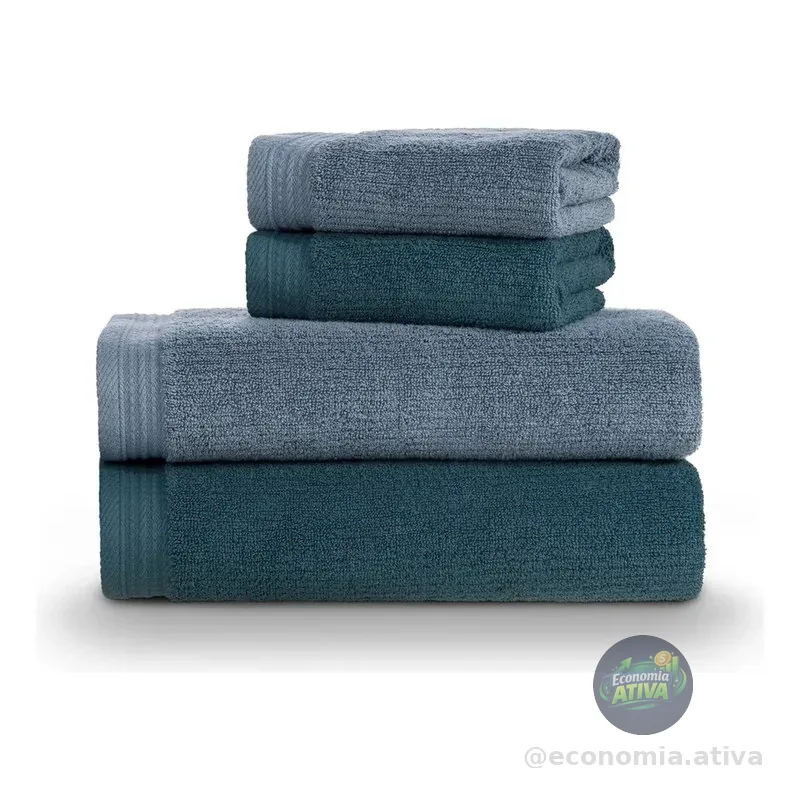 Jogo De Toalhas Banho 4pç 100 Algodão Softmax Imperial Karsten Azul Liso