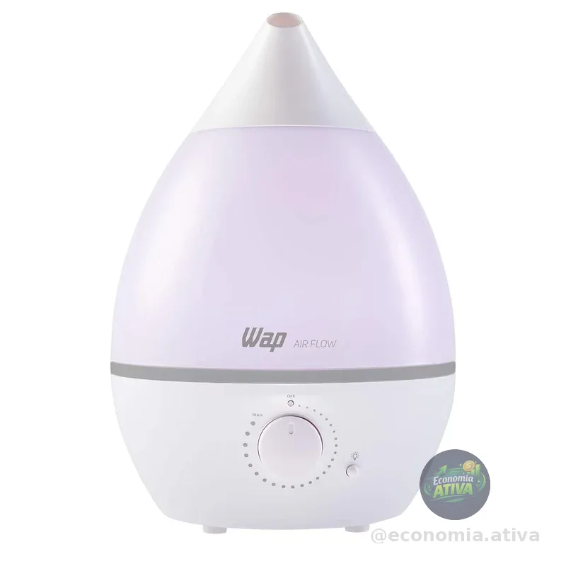 WAP Umidificador de Ar AIR FLOW com Luminária e Difusor de Aromas, 4 Litros, Autonomia de até 12 horas, 20W Bivolt