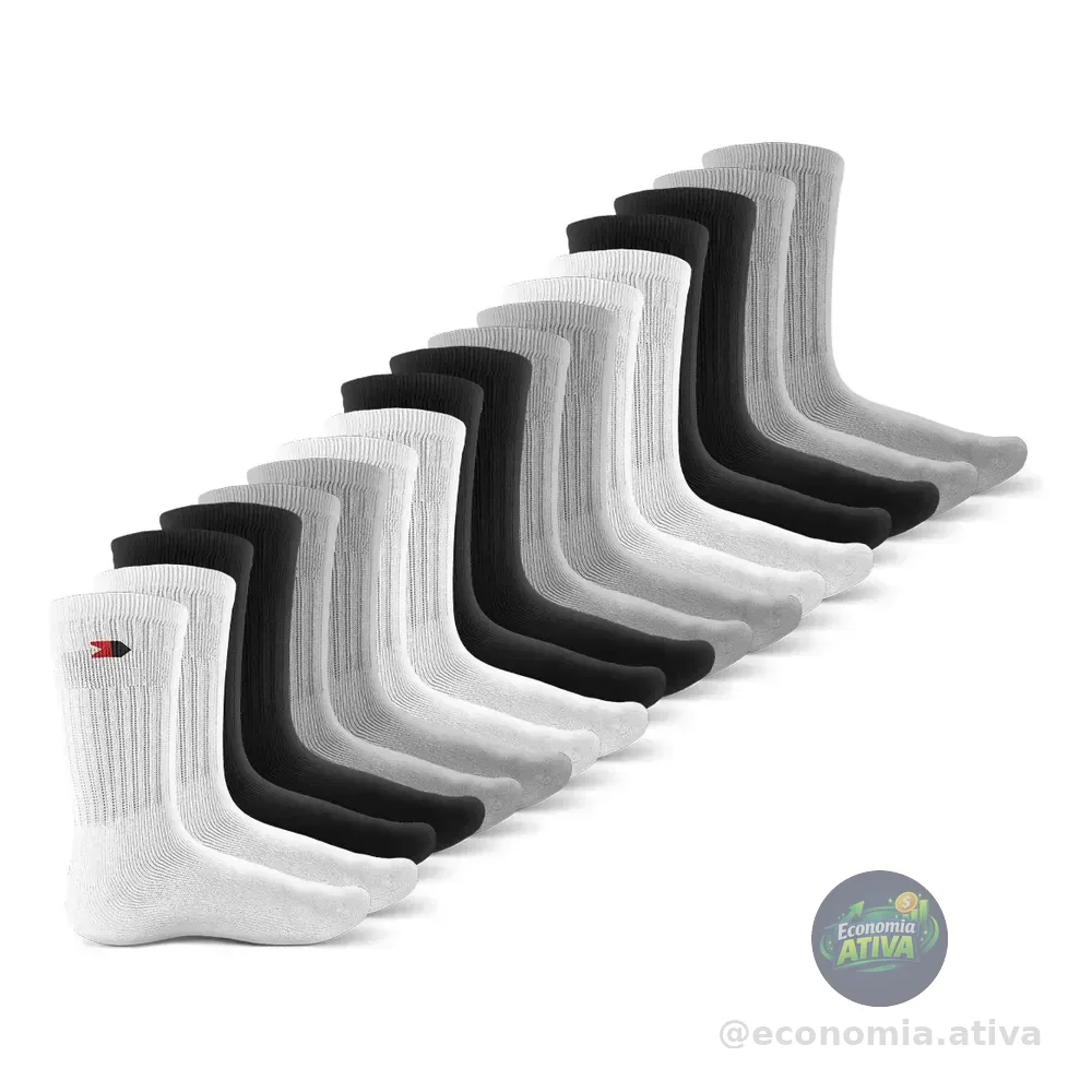 Kit 15 Pares Meias Sport Algodão Cano Alto Sandrini Conforto Sortidos