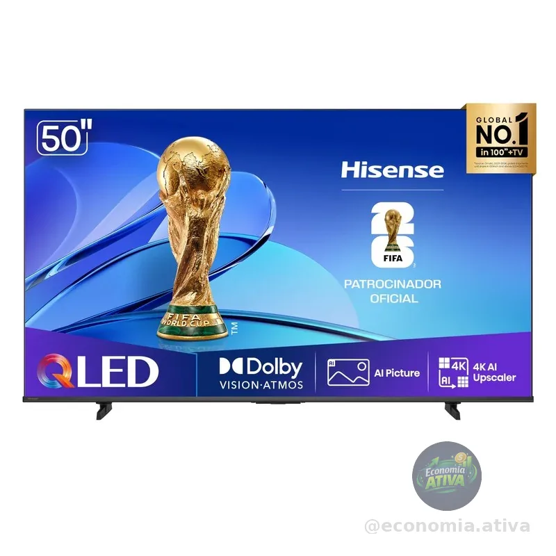 Hisense Smart TV UHD 4K QLED 50" Polegadas 50Q6QV com HDR10+, Dolby Atmos, Sports Mode, Game Mode Plus e Compatível com Alexa
