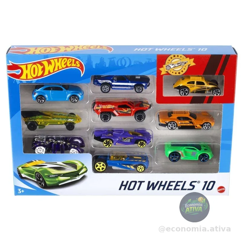 Hot Wheels Diecast Veículo de Brinquedo Pacote Surpresa 10 carros para crianças a partir de 3 anos