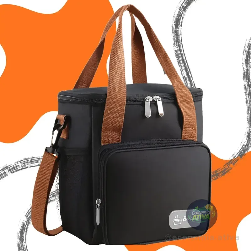 Bolsa Isotérmica Térmica Lancheira Marmita Média Cerveja Comida Bebidas Academia Trabalho Escola Passeio Alça Removível Conserva Quente E Frio Cor Preta Preto