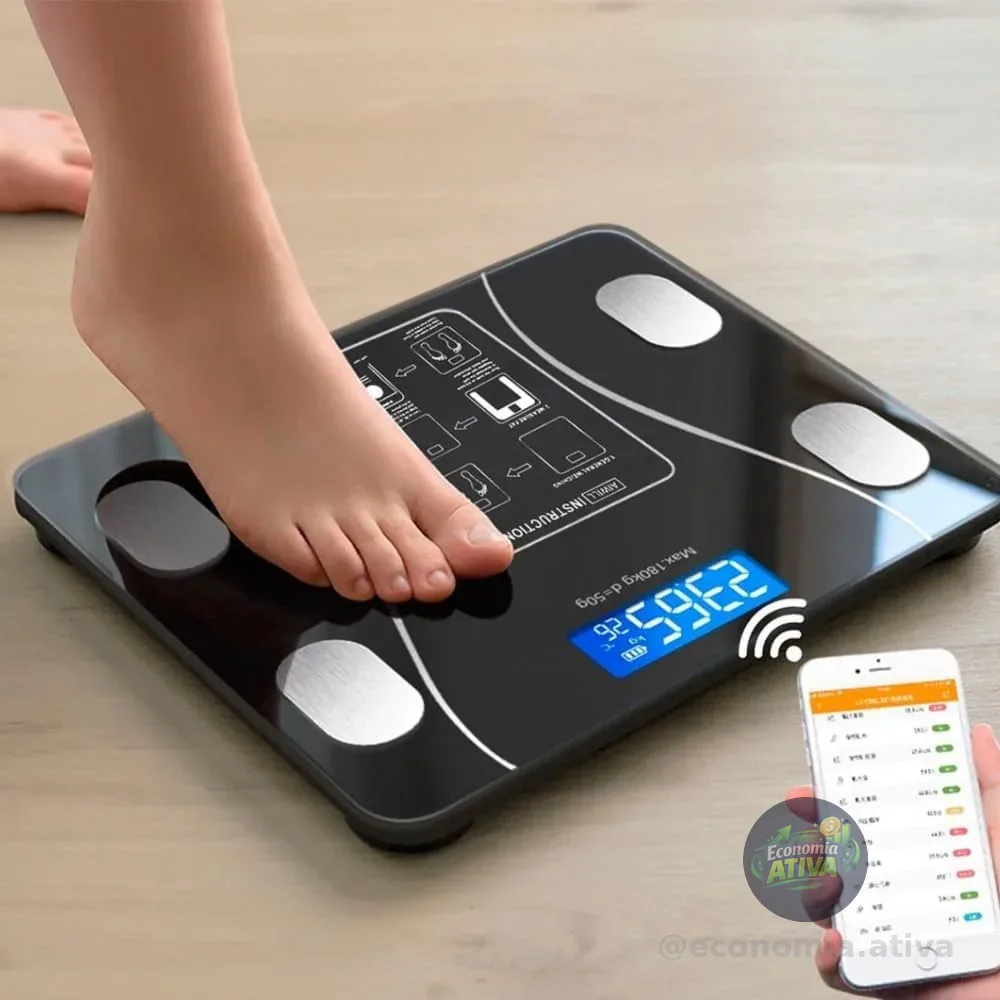 Balança Corporal Bioimpedância Premium Com Visor Inteligente Bluetooth Composição Corporal Peso Controle da Sua Saúde Completo Com Aplicativo