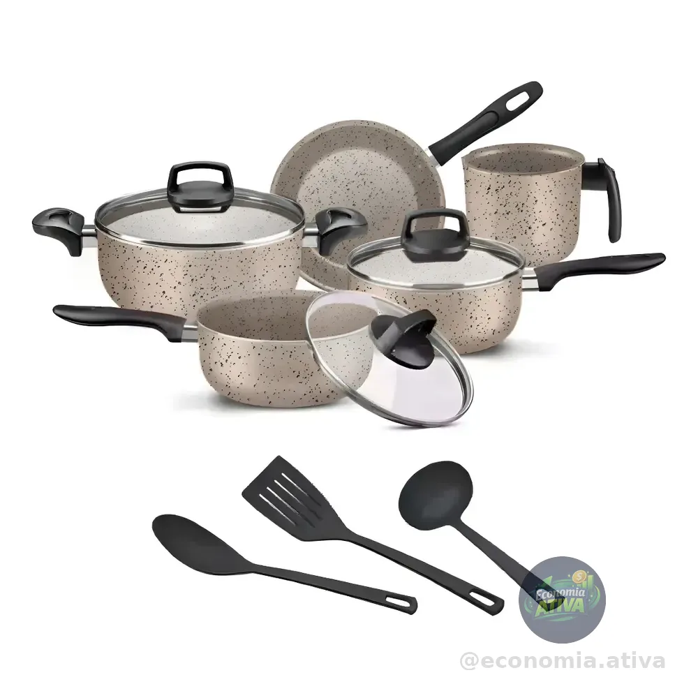 Jogo De Panelas 8 Peças Teflon Antiaderente C Tampa De Vidro Cor Ceramic Cerâmica