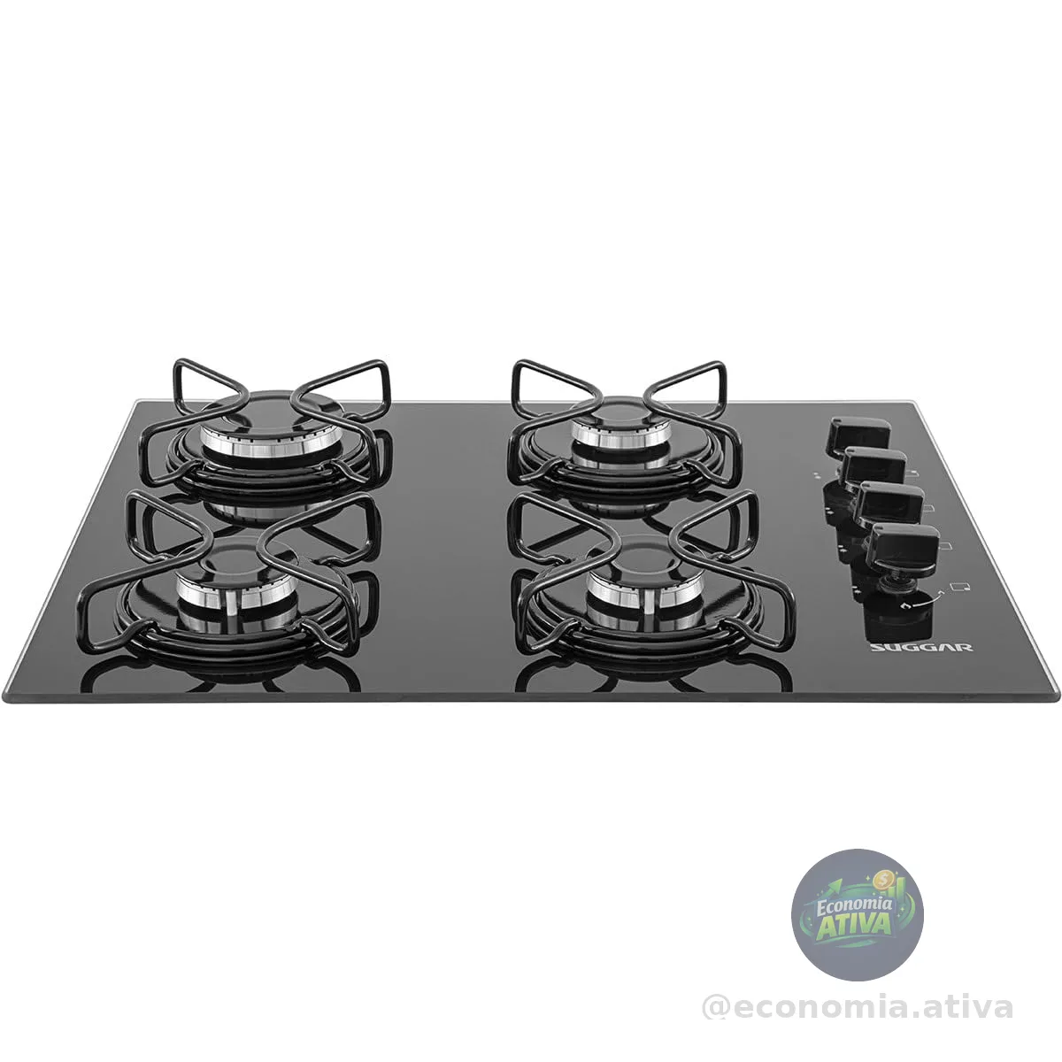 SUGGAR COOKTOP VIDRO PRETO 4 QUEIMADORES ESMALTADOS FG4004AVP