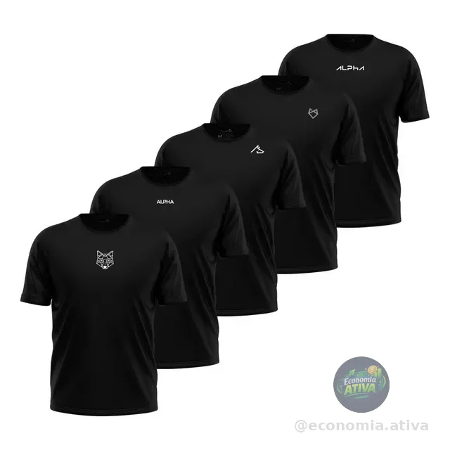 Kit 5 Camisetas Dry All Black Alpha
