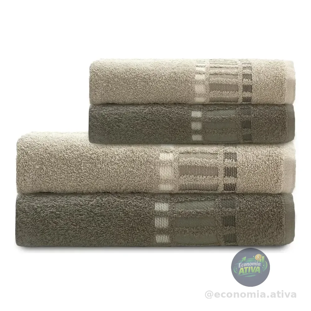 Jogo De Banho E Rosto Bossa Select 4 Algodão Camesa Marrom Com Bege Lisa