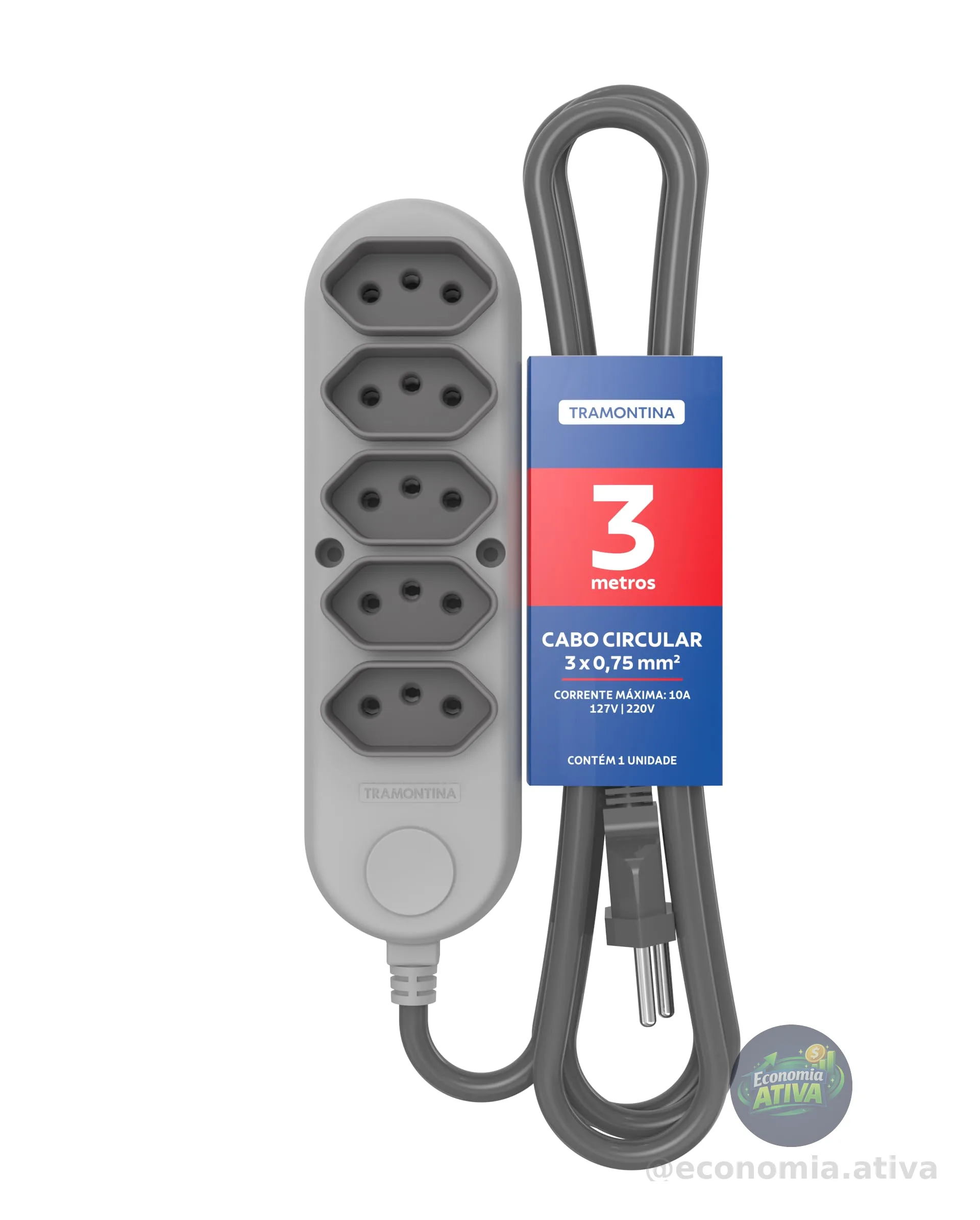 Tramontina Extensão Múltipla 5 Tomadas 2P+T 10 A 250 V 3 m