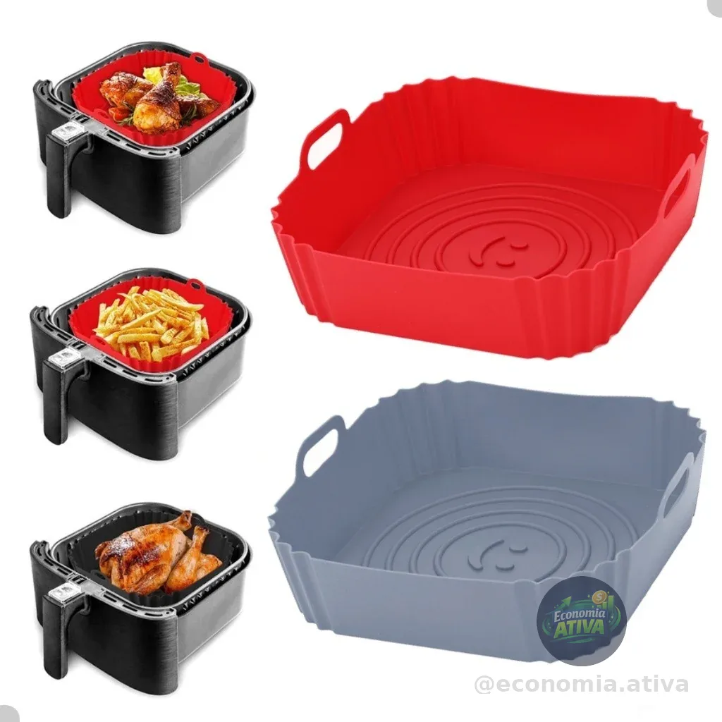 Kit de Silicone Quadrada 16x16cm para Air Fryer e Forno Forma para Fritadeira Elétrica com Alça