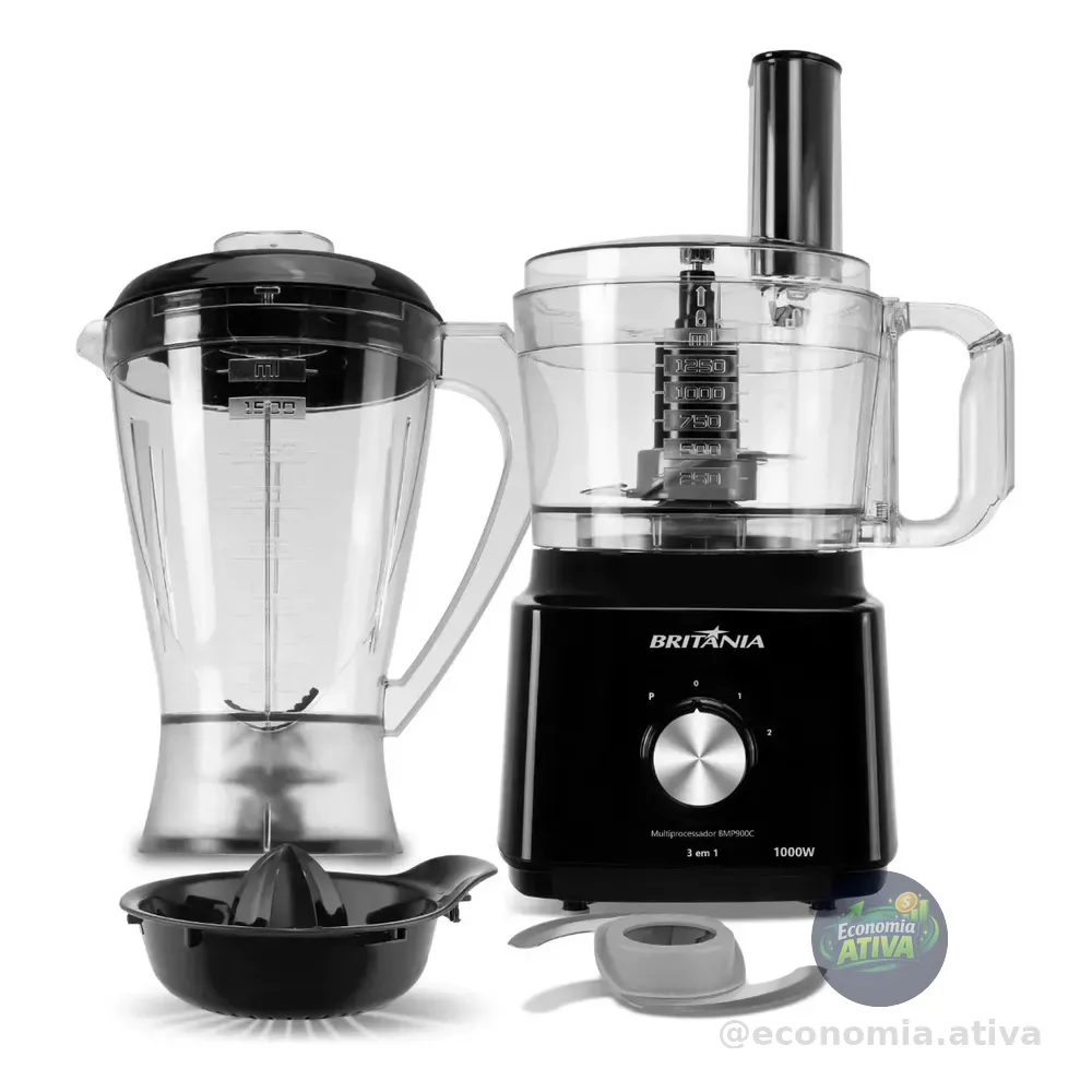 Multiprocessador britânia Bmp900 1000w 3 em 1 inox Preto 127v