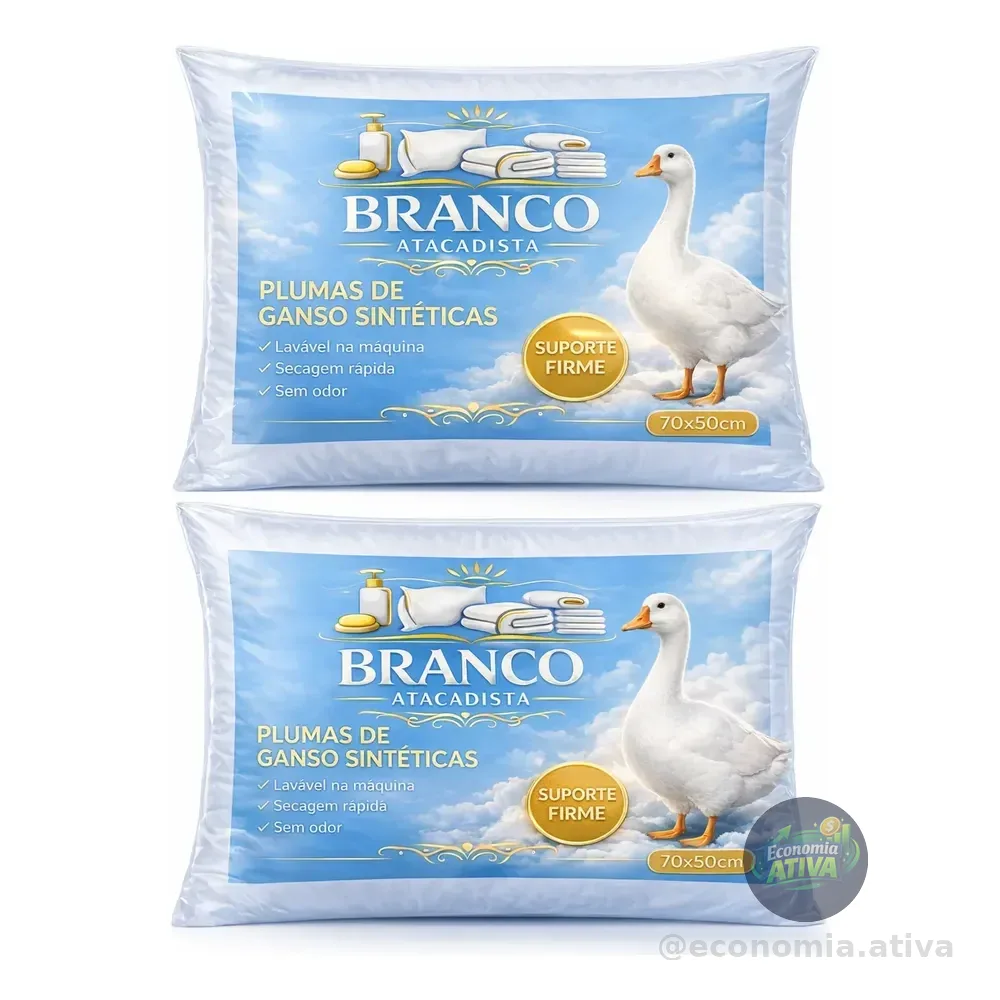 Kit 2 Travesseiros Pluma De Ganso Sintética Confortavél Branco