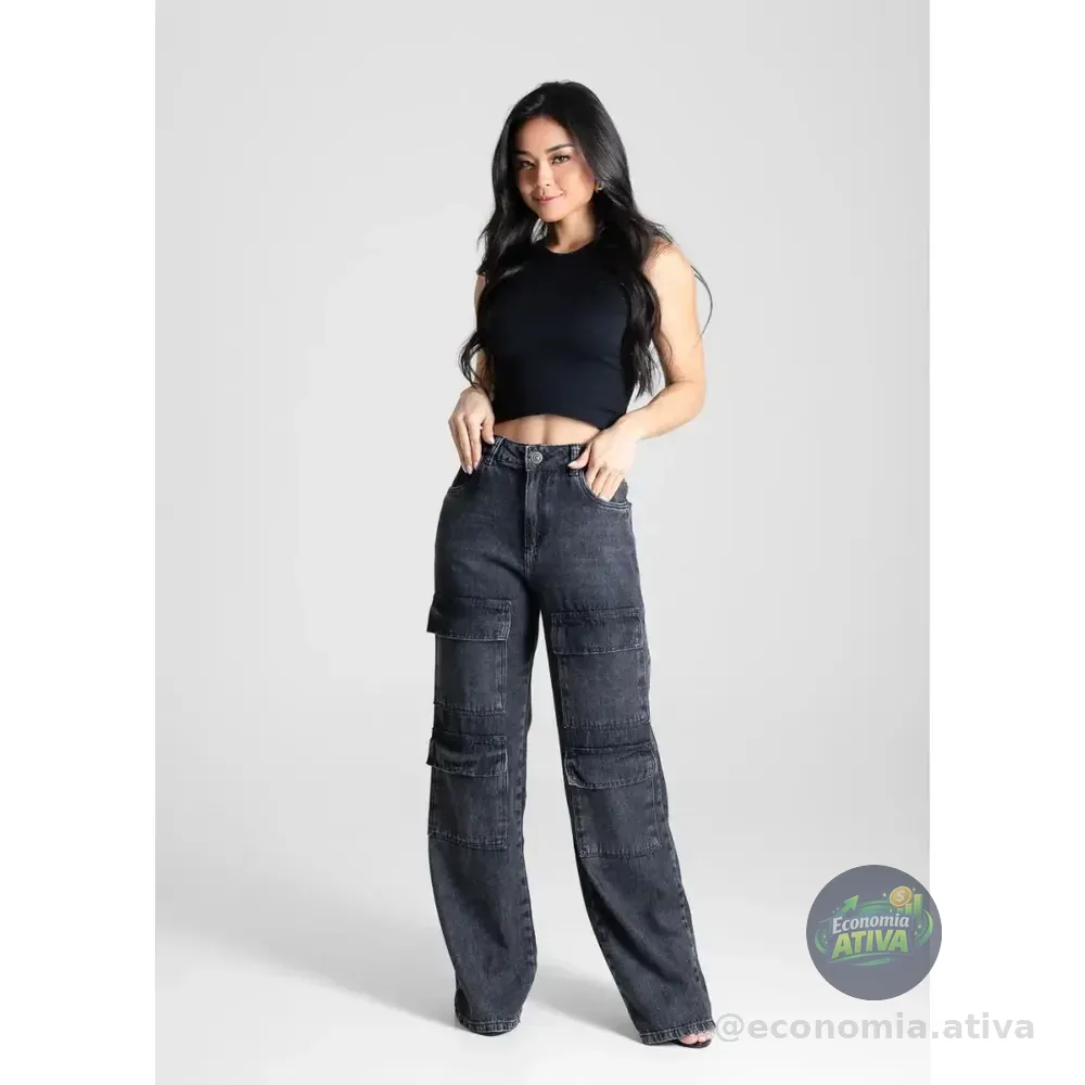 Jeans Sawary Feminino Índigo Algodão Wide Leg 280171 Índigo Liso 42