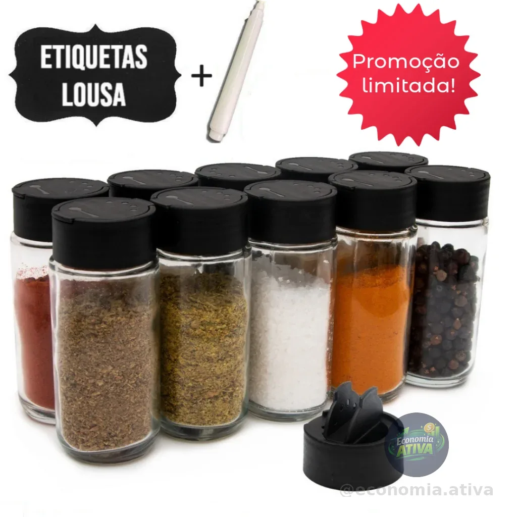 Kit 12 Potes Tempero Condimentos + Caneta e Etiquetas 100 ml