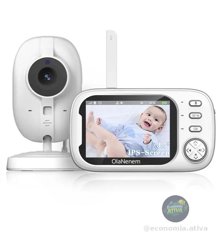 Baba Eletronica Câmera sem internet, 3.5" Monitor de Bebe, 2 Way Audio, Visão Nocturna,Zoom Digital,Visão Noturna Automática Baby,VOX, Monitoramento Temperatura,Canção de Ninar