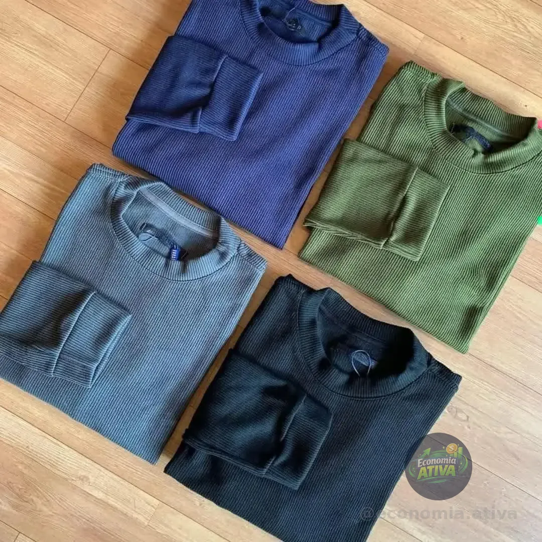 Blusa Tricô Masculina Lã Suéter Gola Careca Cardigan Inverno