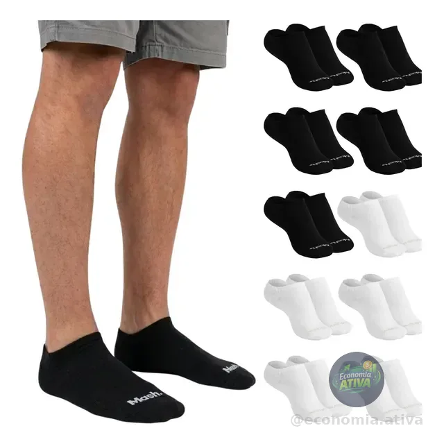 Kit 10 Pares Meia Invisível Soquete Algodão Confortável Mash